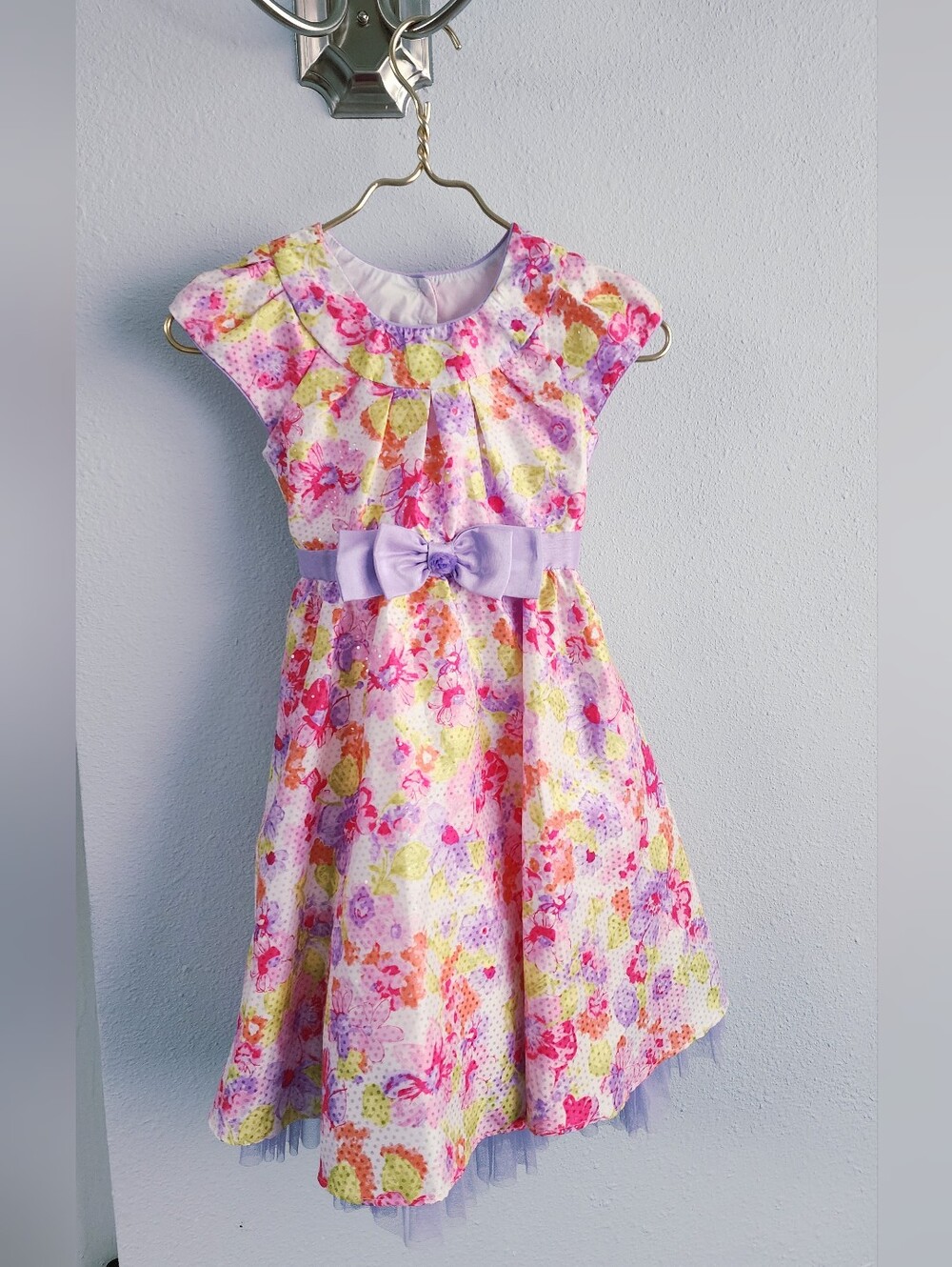 Jona Michelle Lavender Bow Floral Party Dress